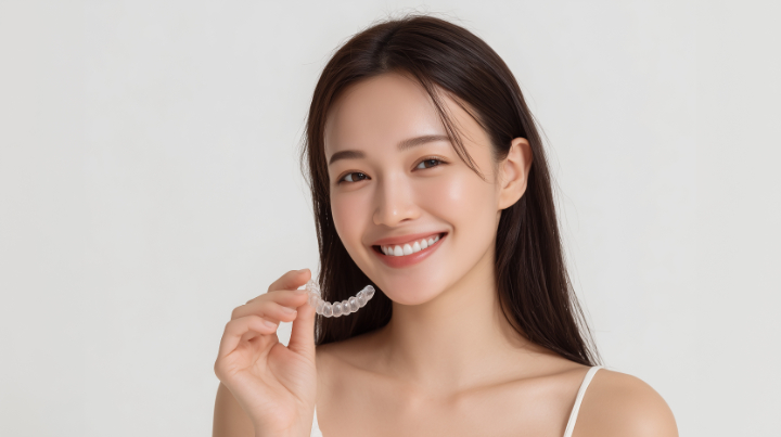 マウスピース矯正で歯列を整える女性