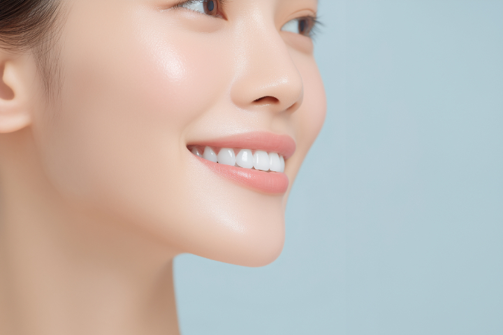 白く整った歯を見せて笑う女性