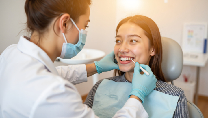 歯科医院で診察を受ける女性