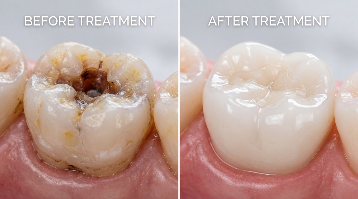 詰め物を使用した虫歯治療のビフォーアフター