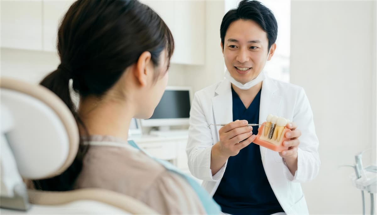 術前にインプラント治療について確認をする様子